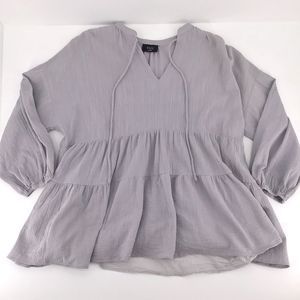 Vici Gray Long Sleeve Tunic Blouse Size Large